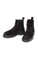 Men's Black Zippered Lace-Up Suede Leather Casual Boots | Derimod