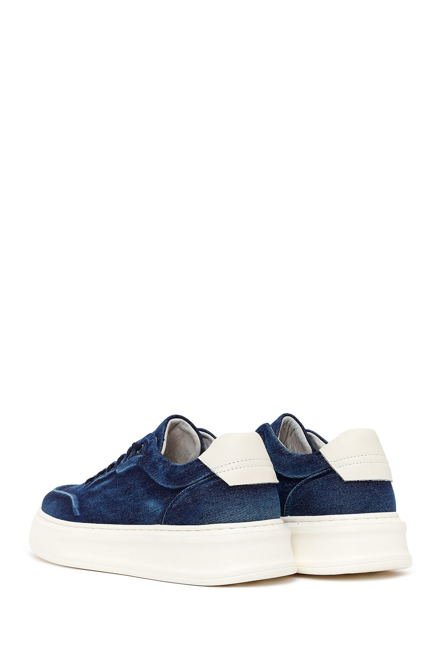 Erkek Lacivert Bağcıklı Kalın Tabanlı Kumaş Sneaker