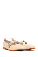 Women's Beige Stoned Leather Ballerinas | Derimod