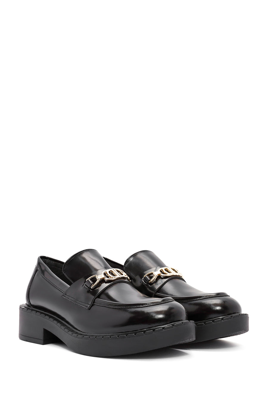 Women's Black Buckle Detailed Masculine Loafer