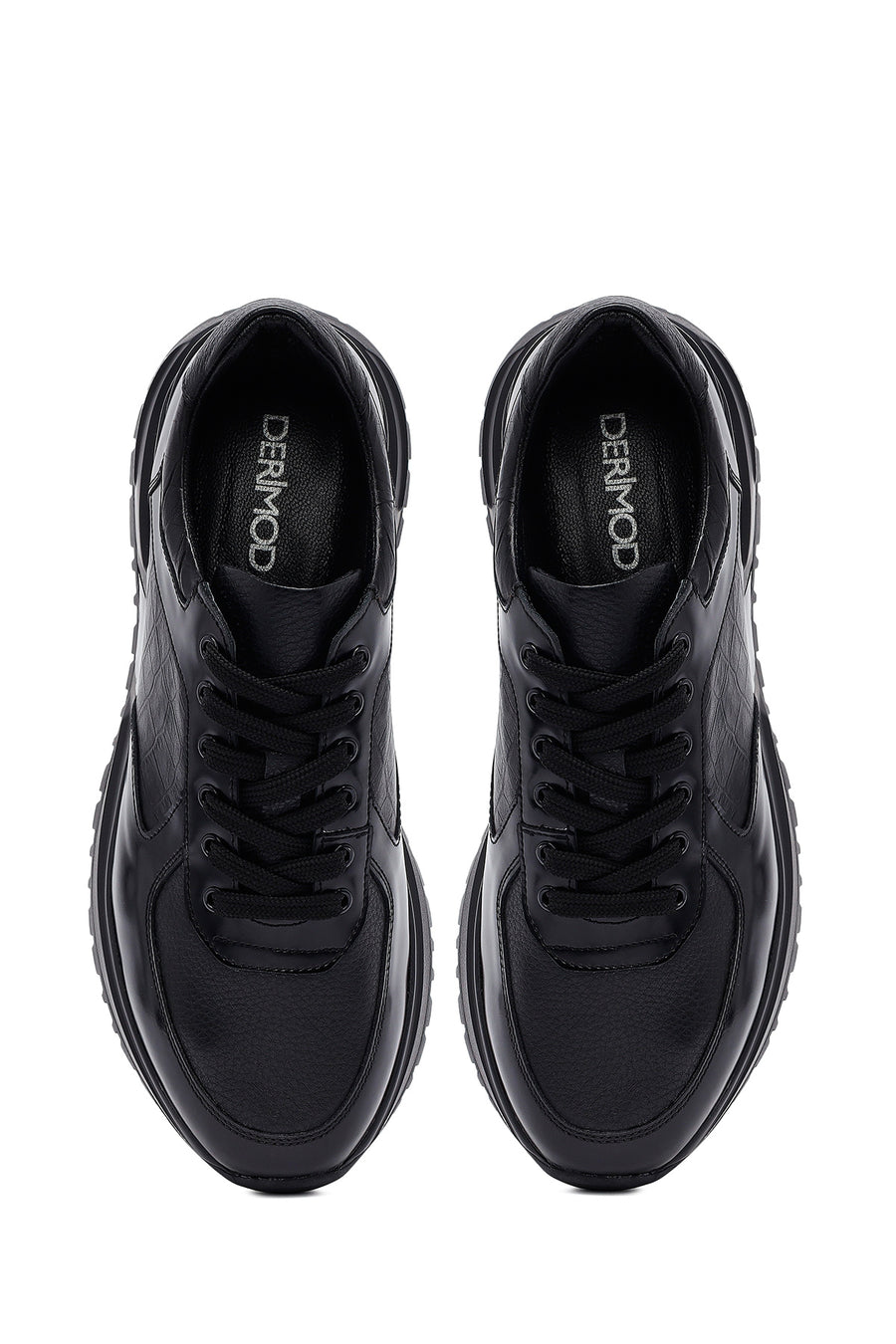 Erkek Siyah Bağcıklı Deri Casual Sneaker