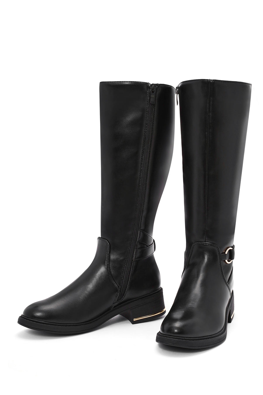 Women's Black Zipper Buckle Detail Boots