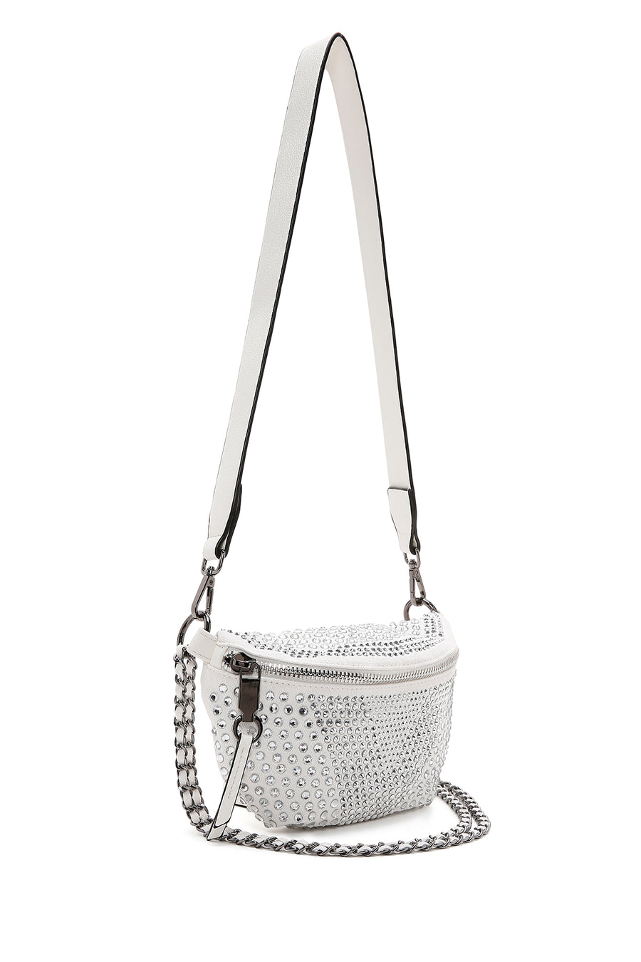 Women's White Long Strap Stone Cross Bag