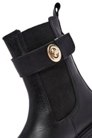 Women's Black Buckle Detailed Leather Chelsea Boots | Derimod