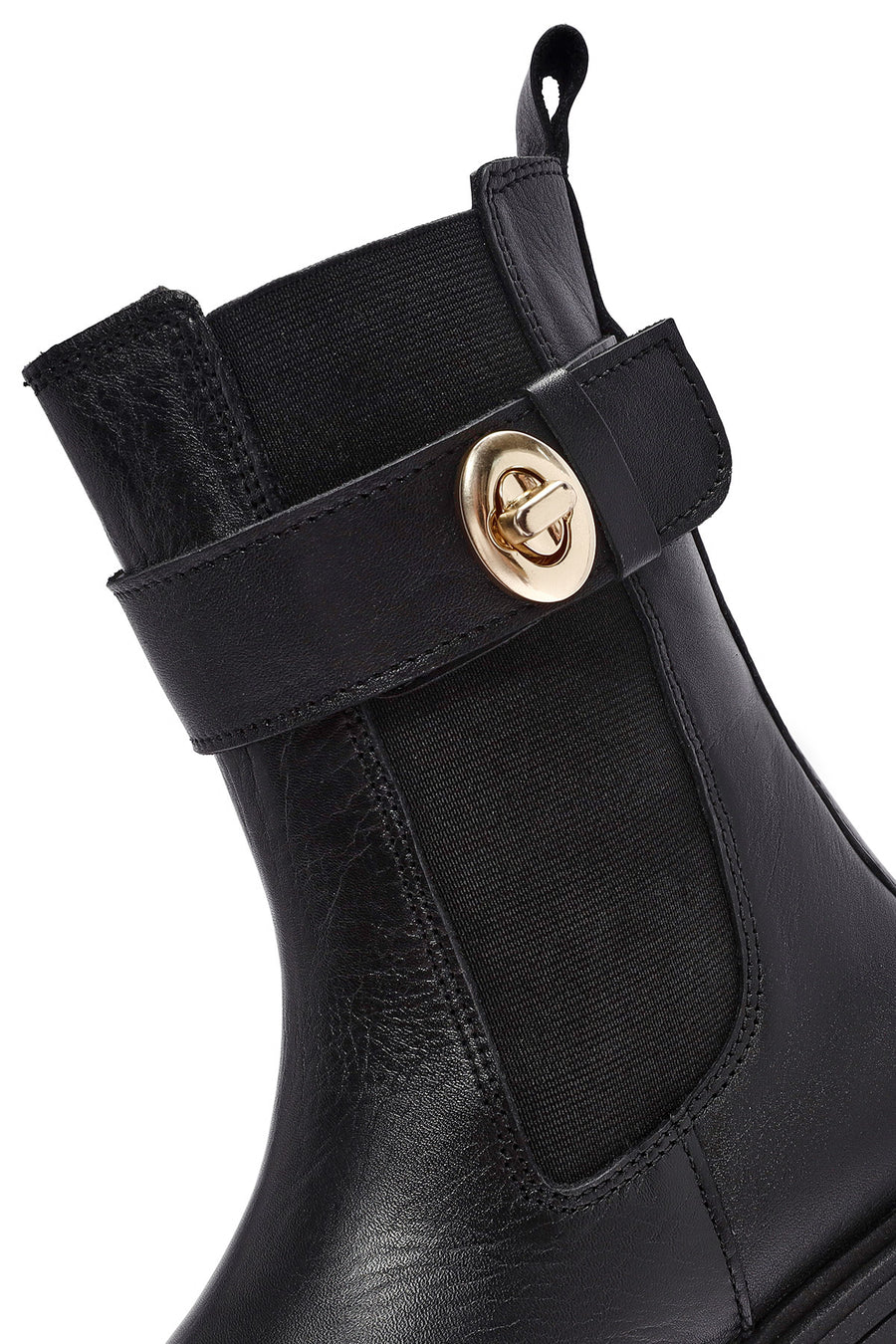 Women's Black Buckle Detailed Leather Chelsea Boots
