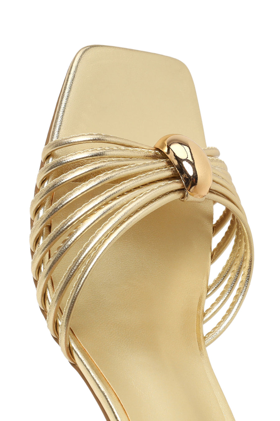 Woman Gold Ankle-Buckle Metallic Chunky-Heel Sandal