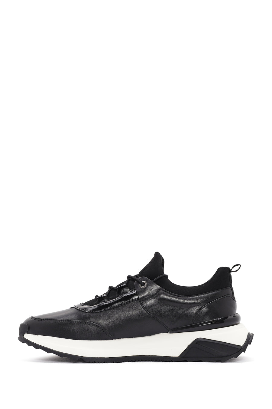 Erkek Siyah Bağcıklı Deri Sneaker