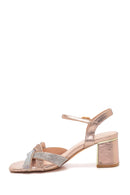 Women's Pink Gold Stone Thick Heeled Sandals | Derimod