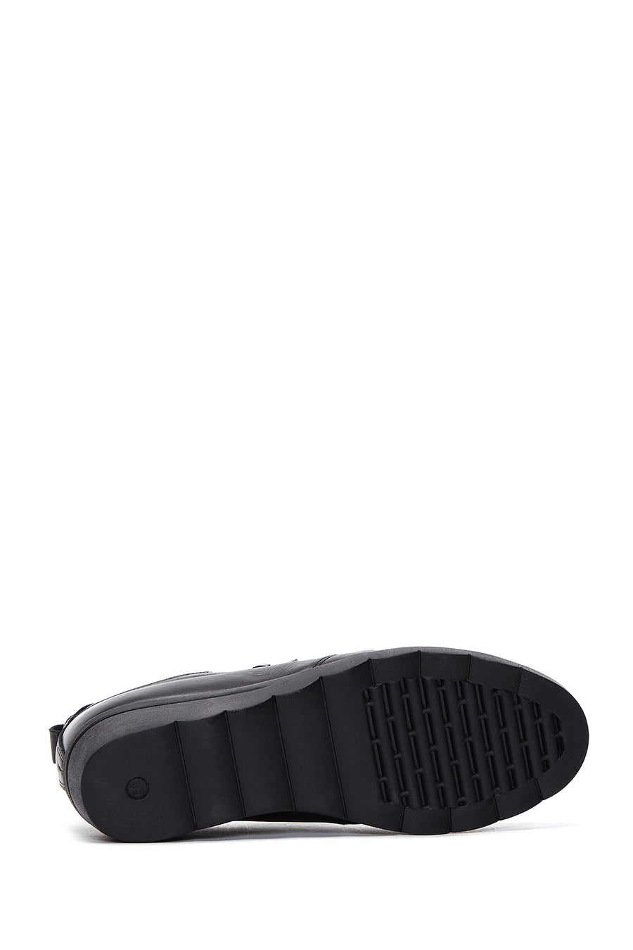 Women's Black Leather Wedge Heeled Comfort Shoes