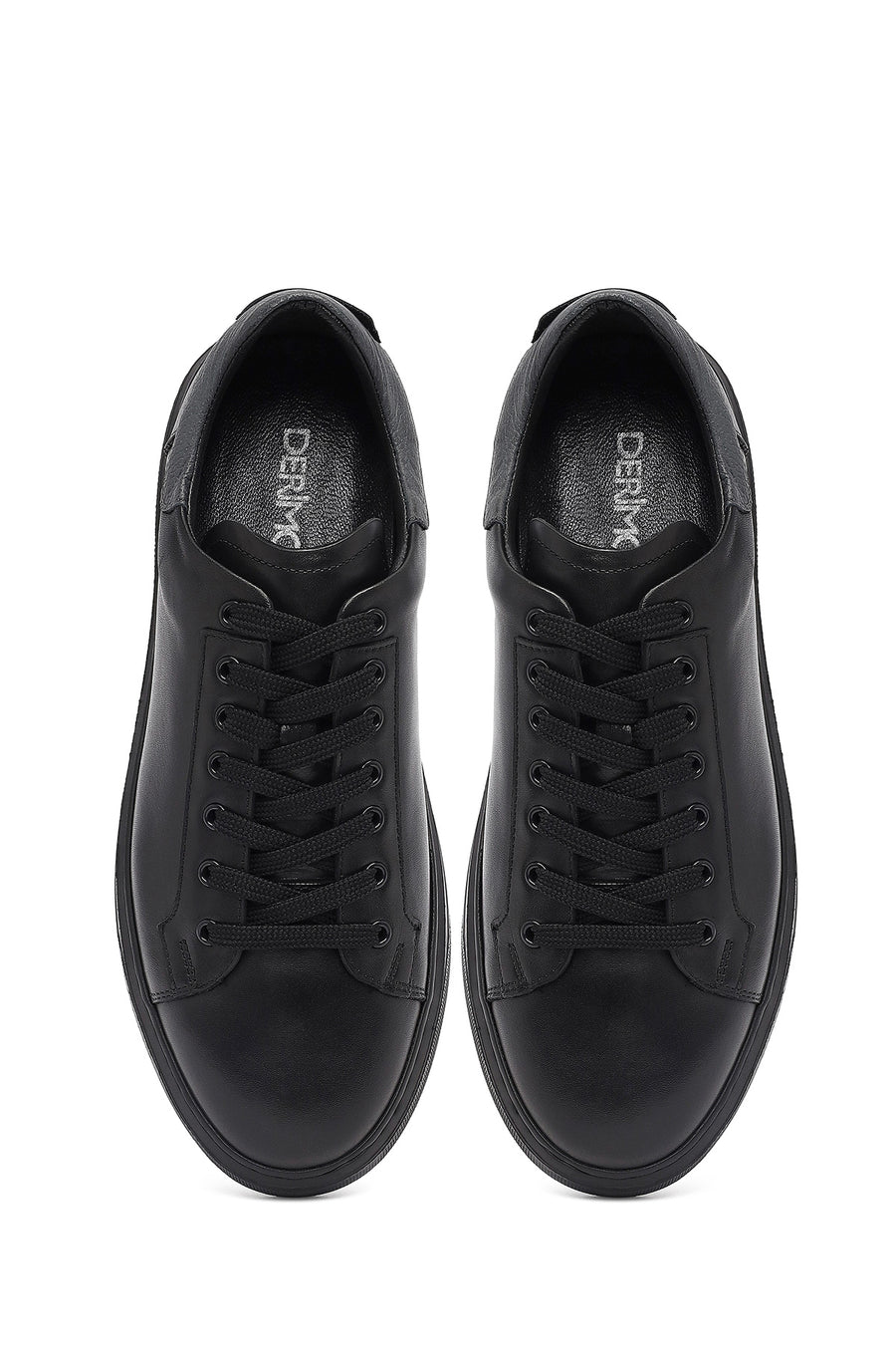 Erkek Siyah Bağcıklı Kalın Tabanlı Deri Sneaker