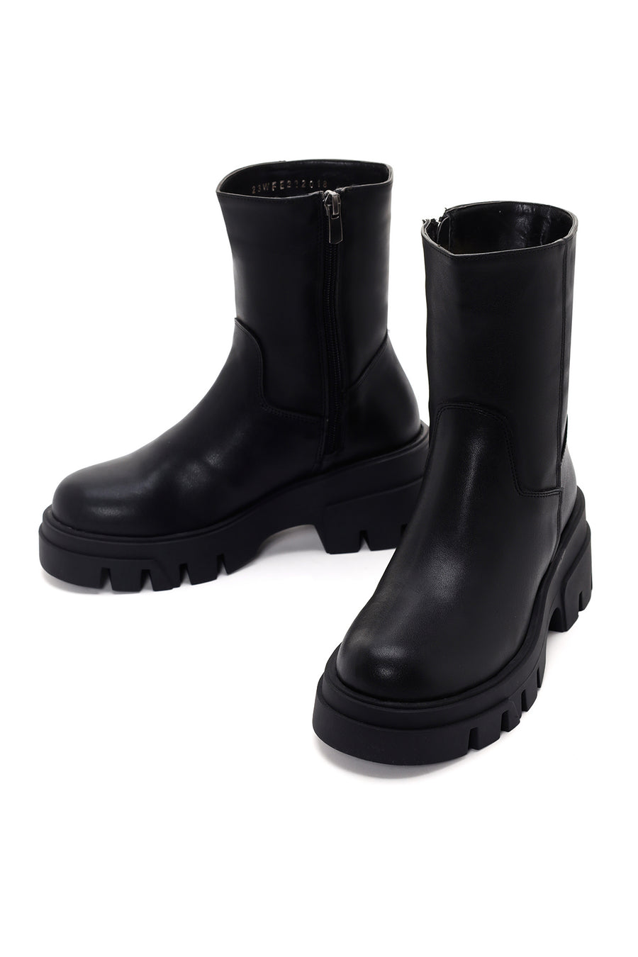 Women's Black Thick Soled Zippered Casual Boots