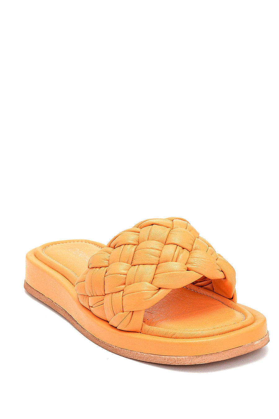 Women's Leather Knit Detailed Slippers
