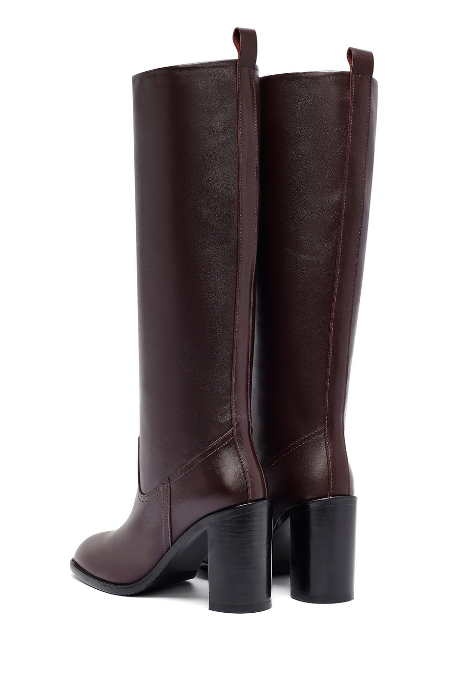 Woman Burgundy Thick Heels Leather Boot