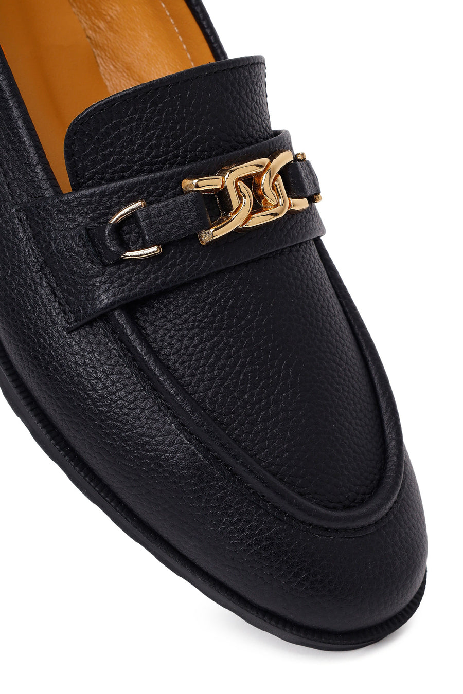 Kadın Siyah Tokalı Maskülen Deri Loafer