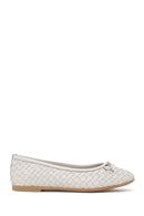 Woman White Braided Leather Ballet Flat | Derimod