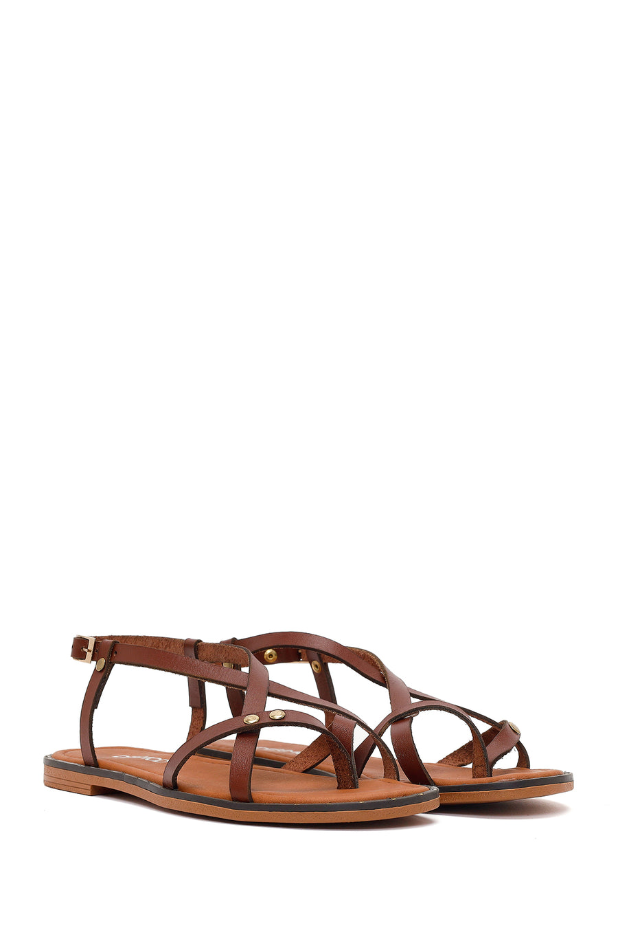 Women's Brown Buckle Thong Leather Bodrum Sandals