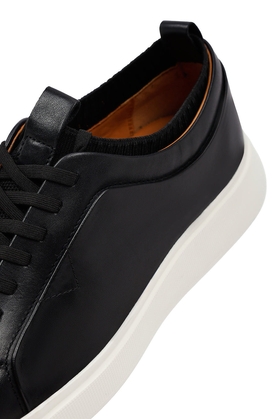Men's Black Lace-Up Thick-Soled Leather Sneaker