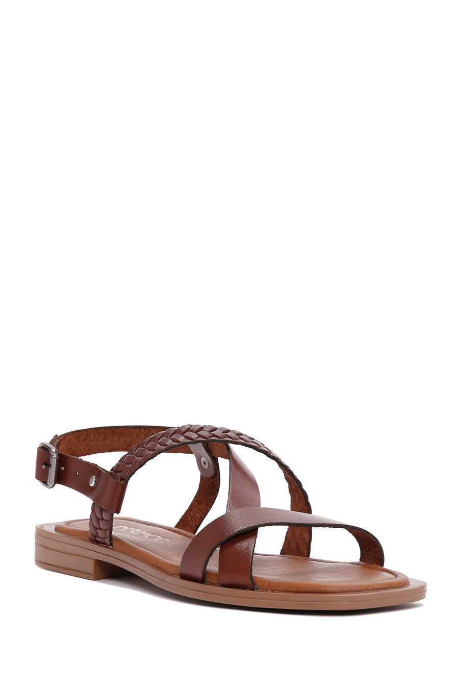 Women's Brown Knitted Detailed Leather Bodrum Sandals