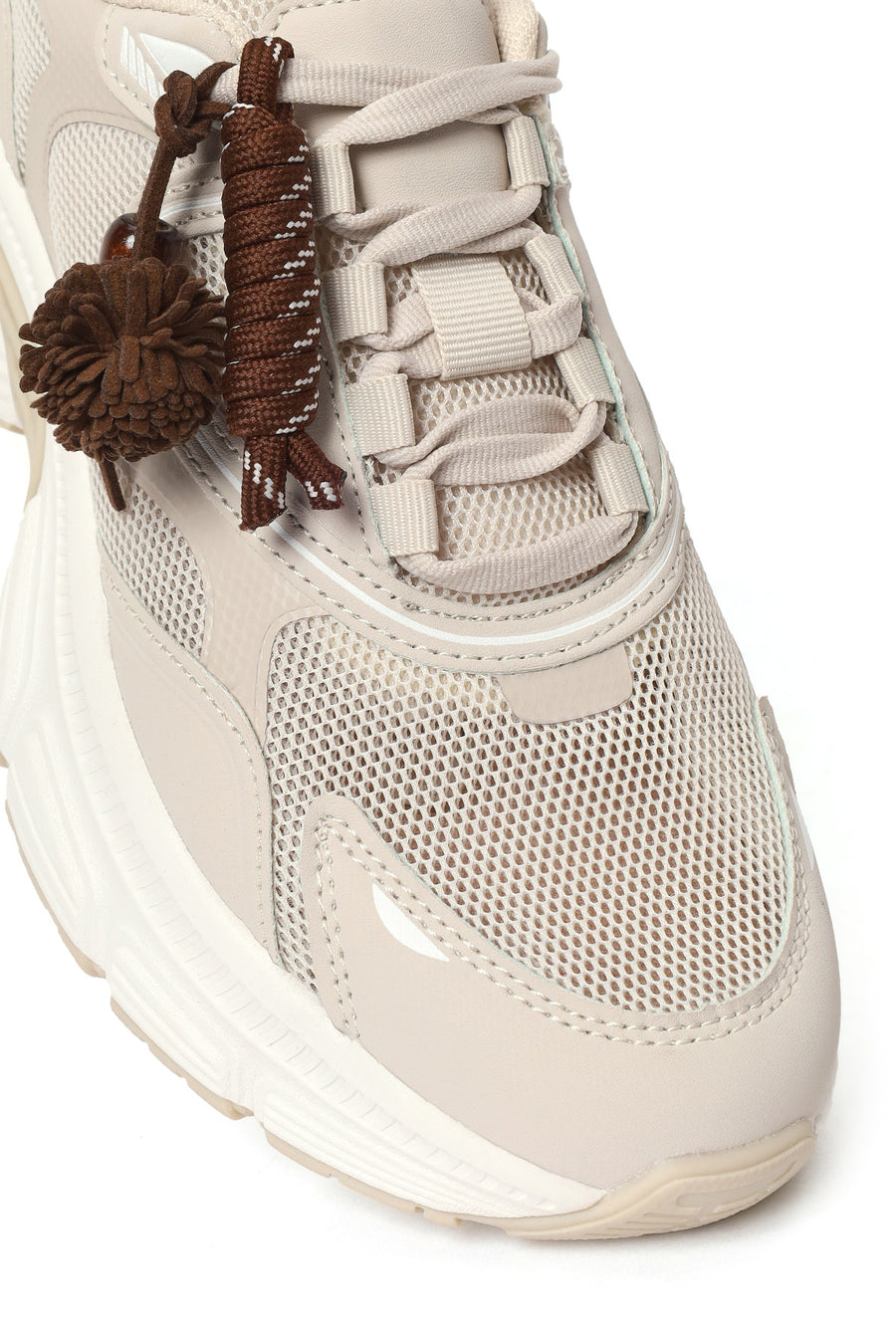 Kadın Bej Bağcıklı Kalın Tabanlı Charmlı Sneaker