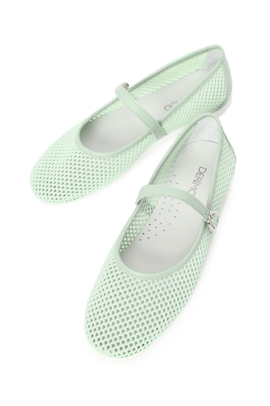 Woman Mint Green Buckled Mesh Ballerine flats