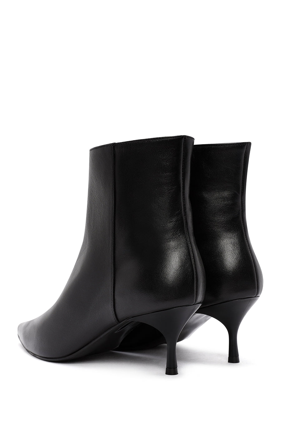 Women's Black Zippered Thin Heeled Leather Boots