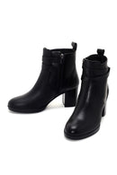 Women's Black Zippered Thick Heel Leather Casual Boots | Derimod