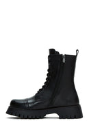 Women's Black Leather Boots with Pocket Detail | Derimod