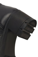 Woman Black Zip Closure Thick-Heeled Leather Boots | Derimod
