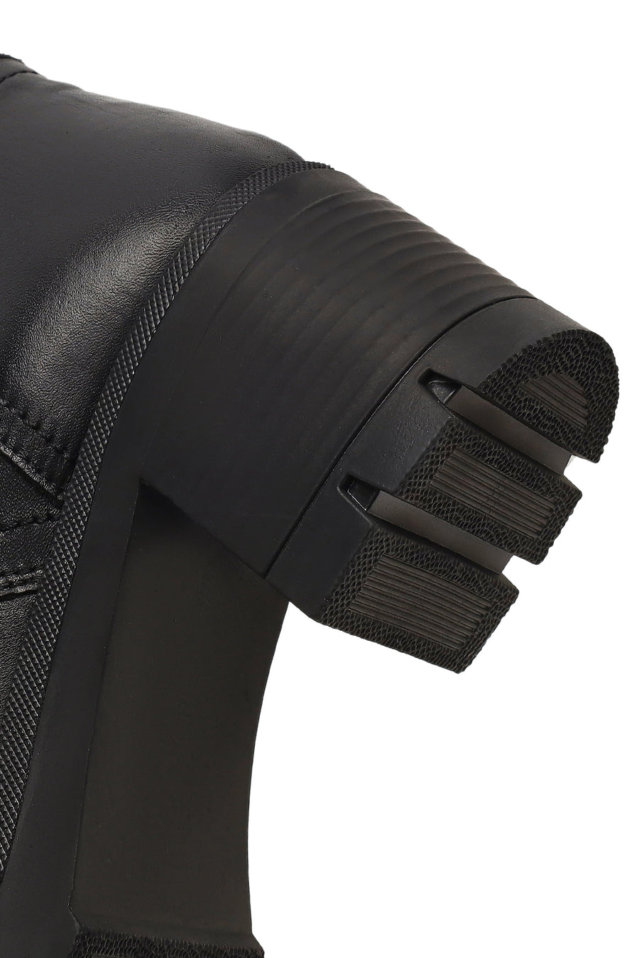 Woman Black Zip Closure Thick-Heeled Leather Boots