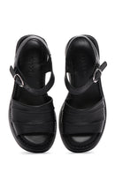 Women's Black Leather Thick Sole Comfort Sandals | Derimod