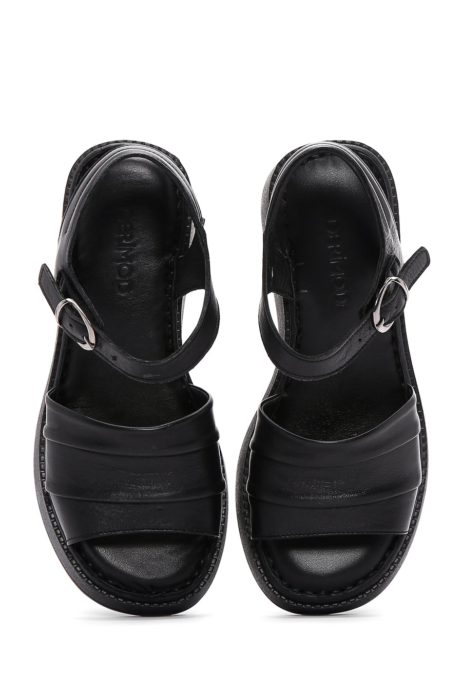 Women's Black Leather Thick Sole Comfort Sandals