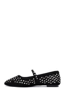 Women's Black Buckled Stoned Leather Ballerinas | Derimod