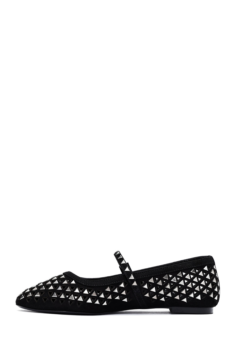 Women's Black Buckled Stoned Leather Ballerinas