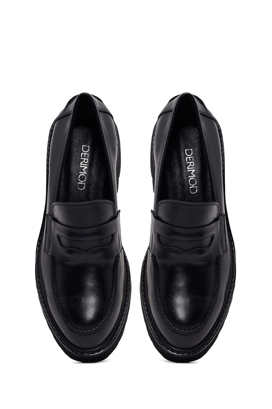 Kadın Siyah Kalın Topuklu Deri Maskülen Loafer