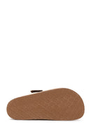 Women's Beige Leather Thick Soled Comfort Slippers | Derimod