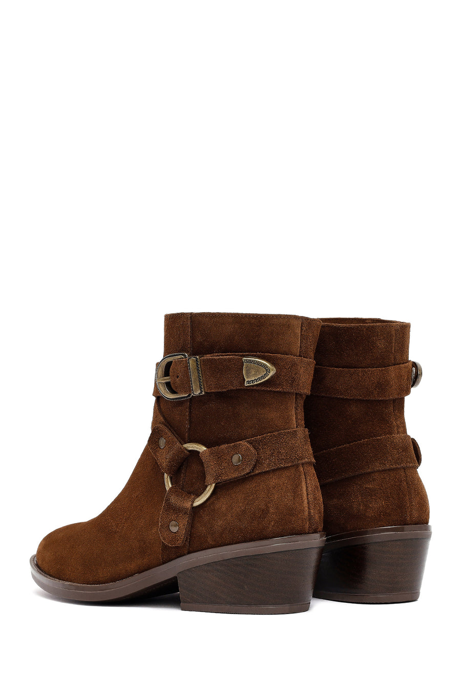 Woman Tan Zippered Suede Leather Cowboy Boots