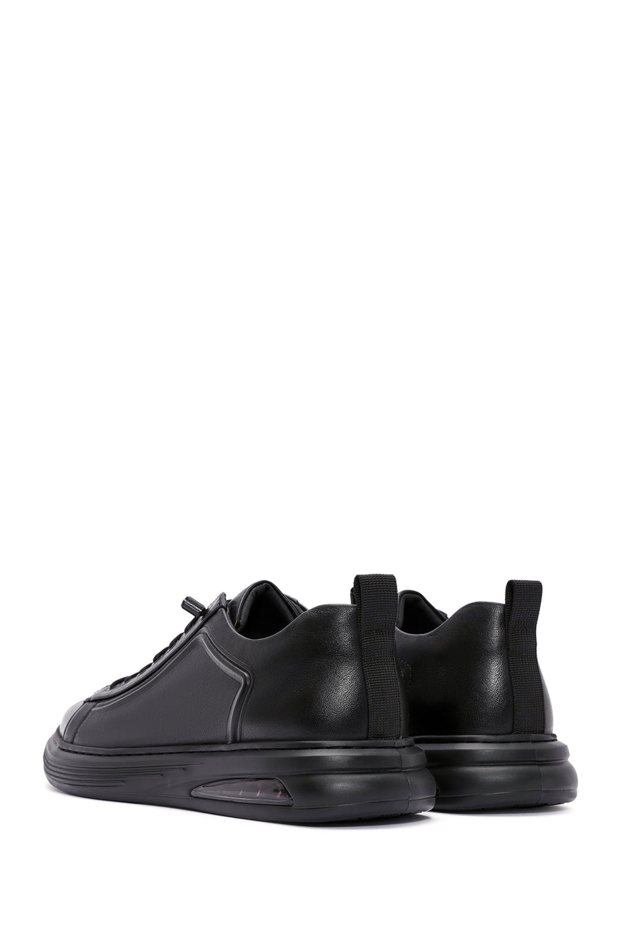 Erkek Siyah Bağcıklı Deri Sneaker