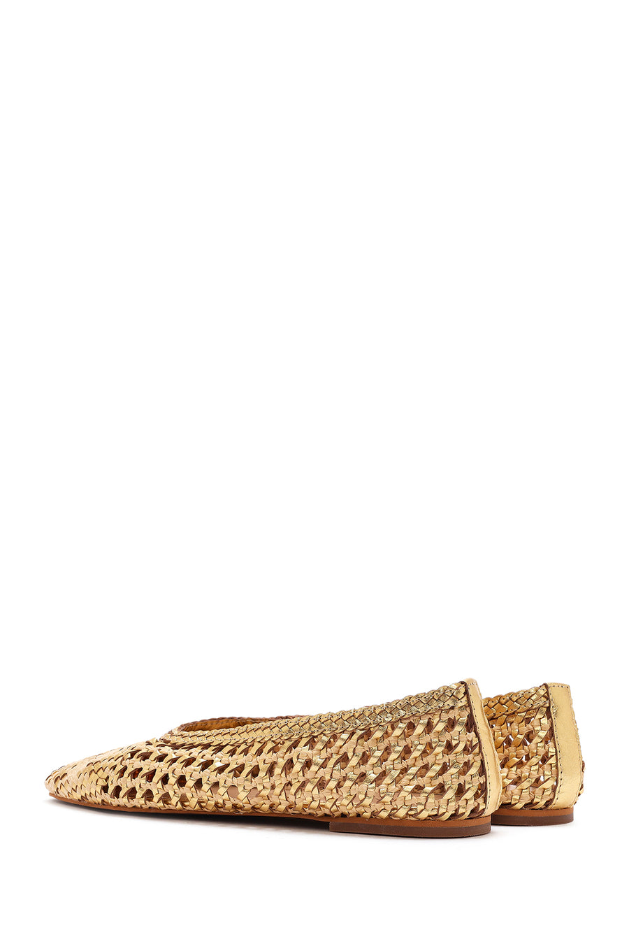 Women's Gold Straw Leather Ballerina
