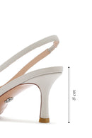 Women's Cream Open Back Leather High Heel Shoes | Derimod