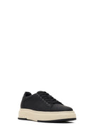 Erkek Siyah Bağcıklı Kalın Tabanlı Deri Sneaker | Derimod