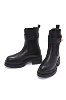 Women's Black Buckle Detailed Leather Chelsea Boots | Derimod