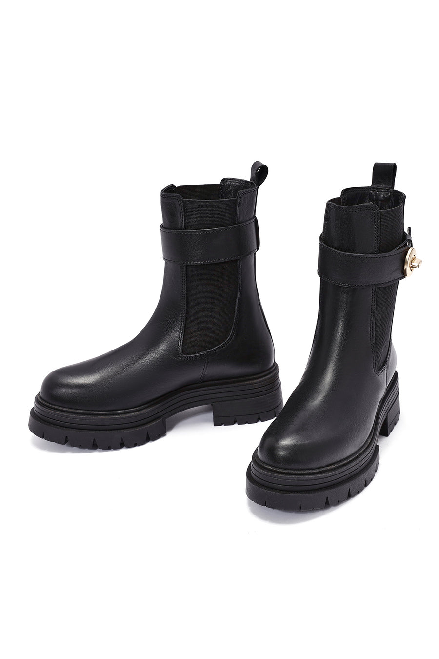 Women's Black Buckle Detailed Leather Chelsea Boots