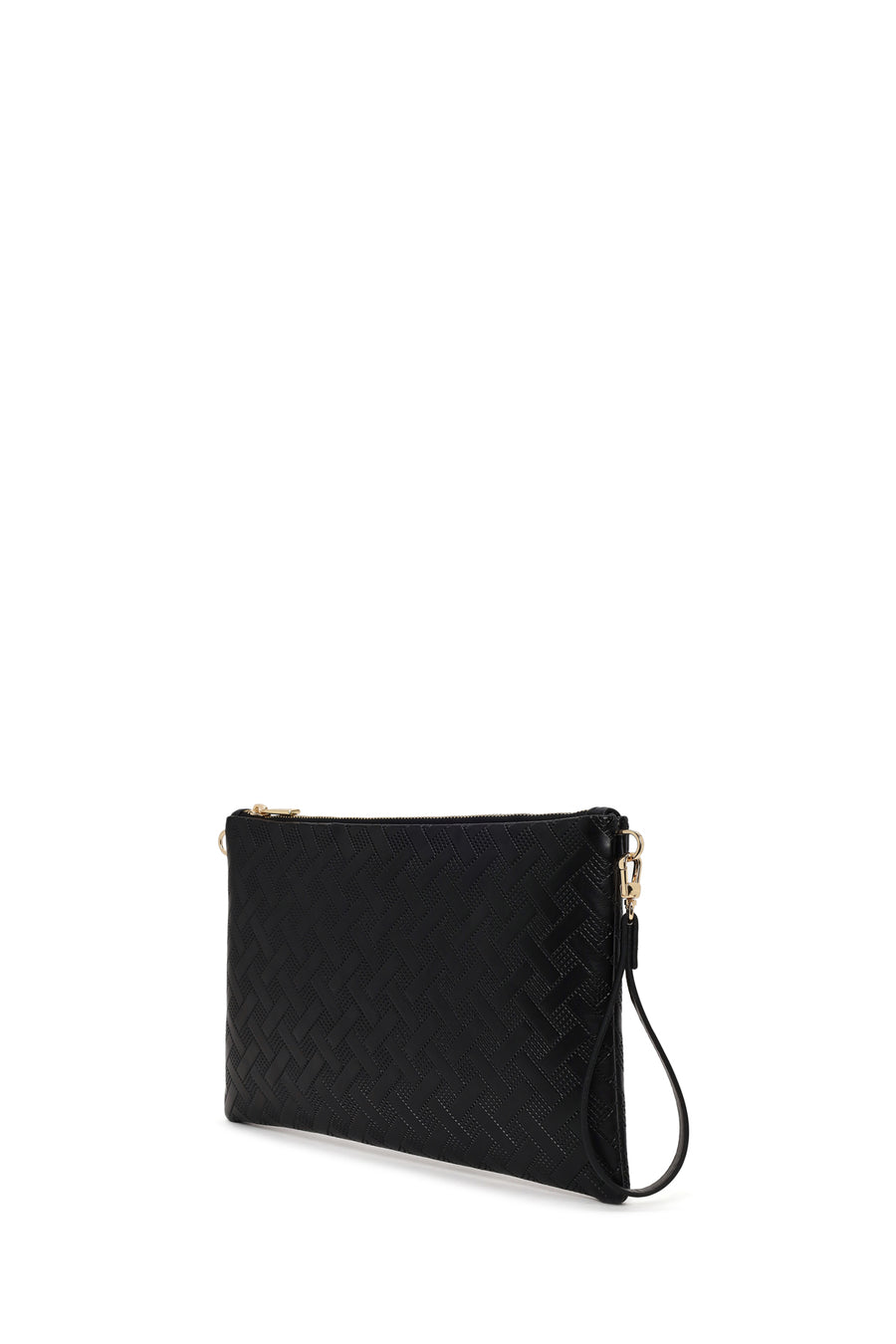 Woman Black Printed Clutch Bag with Long Chain Strap