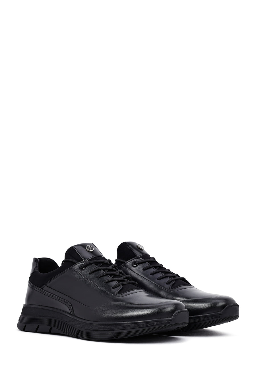 Erkek Siyah Bağcıklı Deri Casual Sneaker