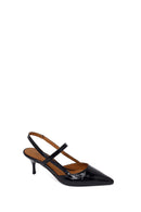 Woman Black Open-Back Thin-Heeled Croc-Embossed Leather Shoes | Derimod