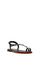 Woman Black Embellished Toe-Post Sandals | Derimod