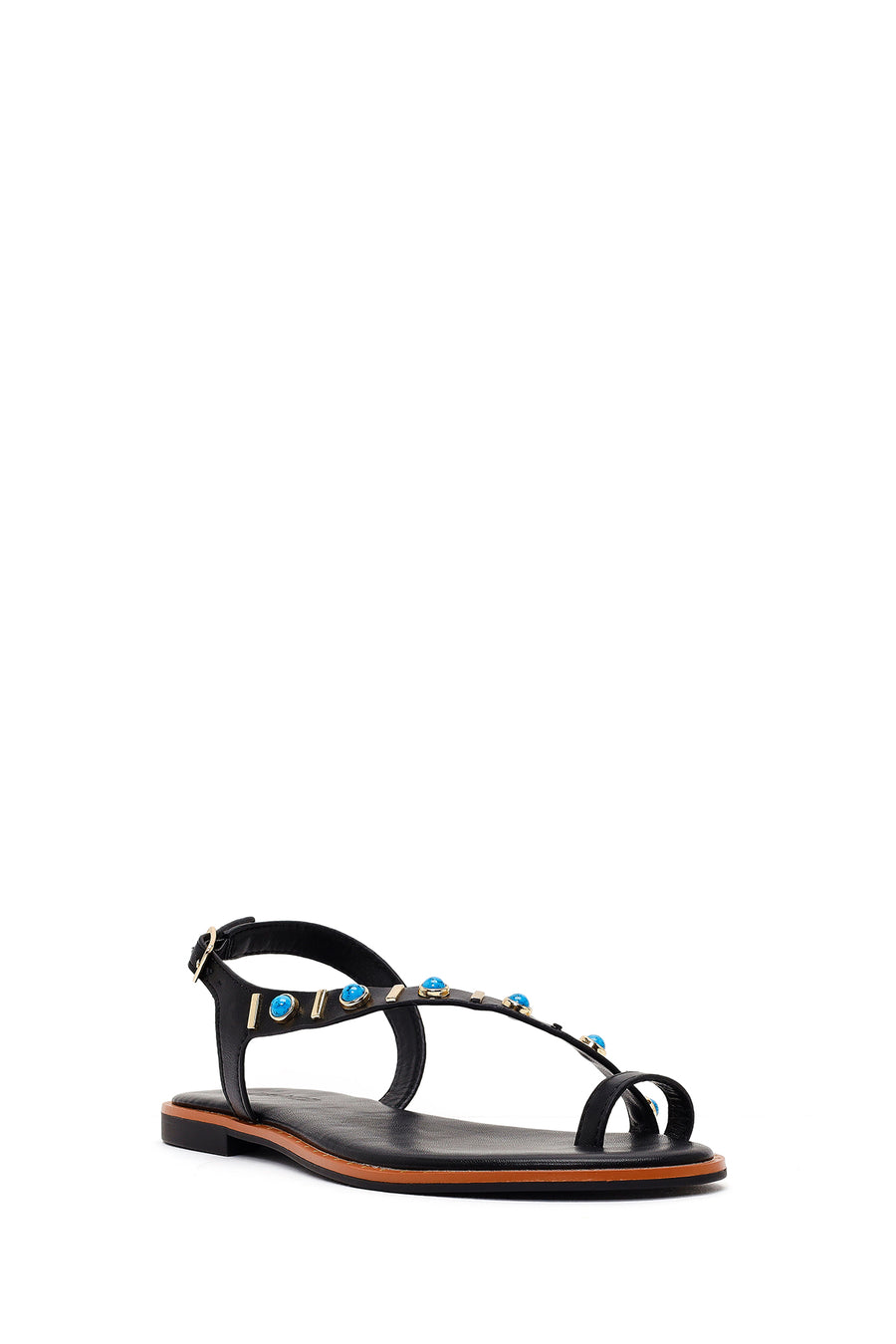 Woman Black Embellished Toe-Post Sandals