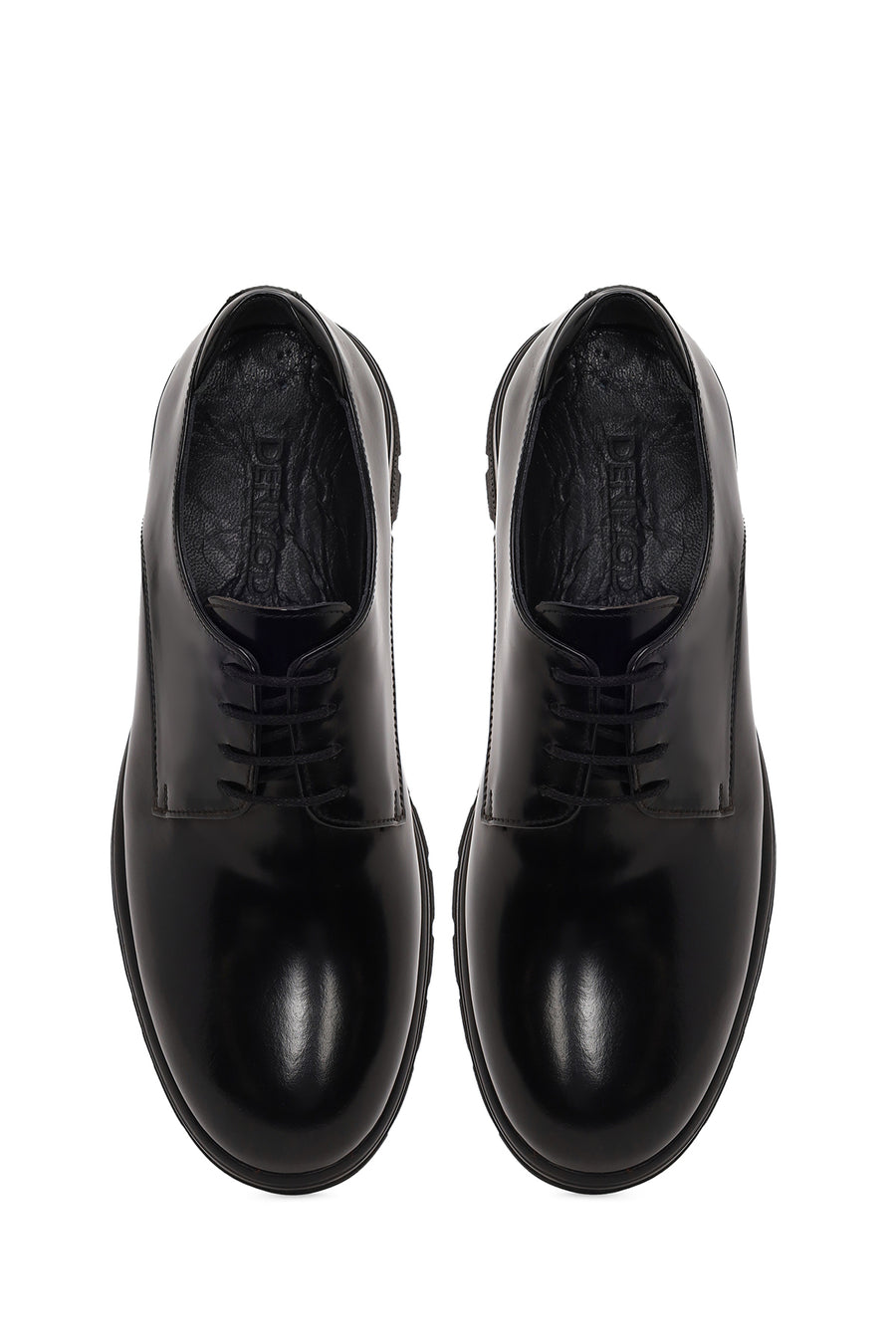 Male Black Lace-Up Thick-Soled Leather Casual Shoes