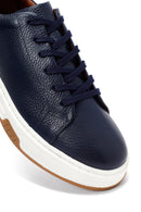 Erkek Lacivert Bağcıklı Kalın Tabanlı Deri Sneaker | Derimod
