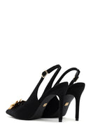 Women's Black Accessory Detailed Open Back Thin Heeled Shoes | Derimod